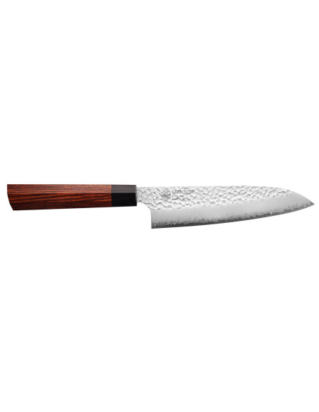 coltello santoku giapponese da 17 cm Kanetsugu Heptagon Uto martellato