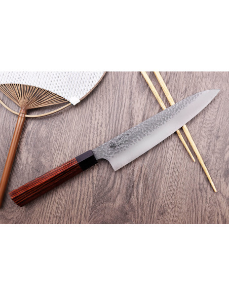 Kanetsugu Heptagon Uto hamret japansk kokkekniv 20 cm