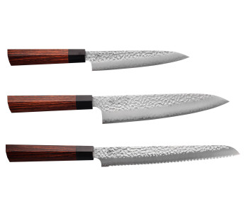 Conjunto de 3 facas japonesas Kanetsugu Heptagon Uto universais, de chef e de pão