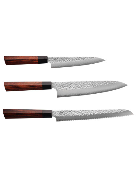 3 kpl Kanetsugu Heptagon Uto yleis-, kokki- ja leipäveitsiä, japanilainen veitsisarja