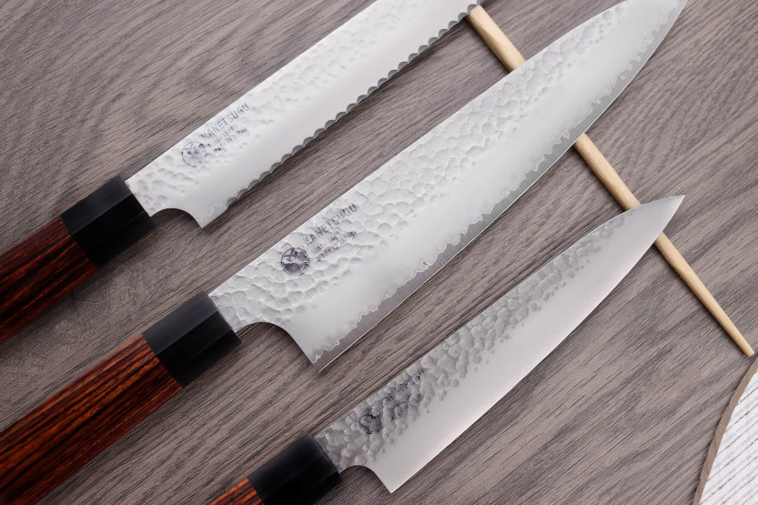 Conjunto de 3 facas japonesas Kanetsugu Heptagon Uto universais, de chef e de pão