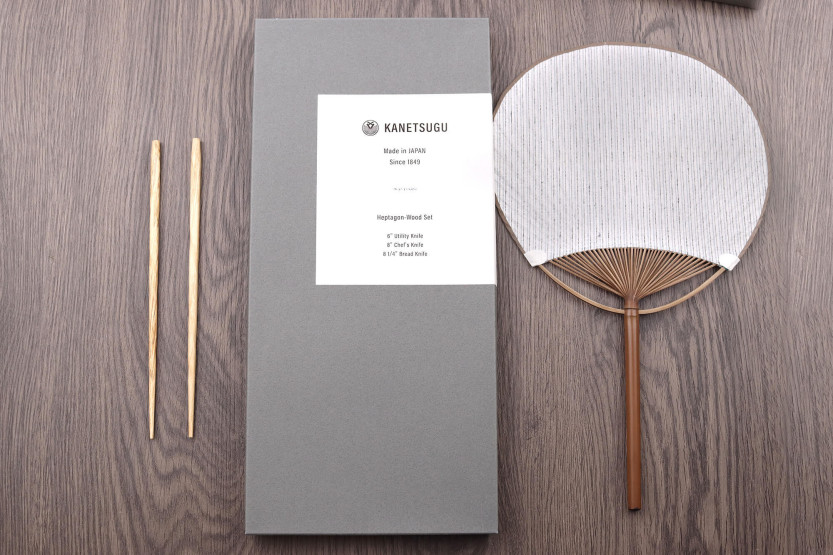 Set van 3 Kanetsugu Heptagon Uto universele, chef-kok en brood Japanse messen
