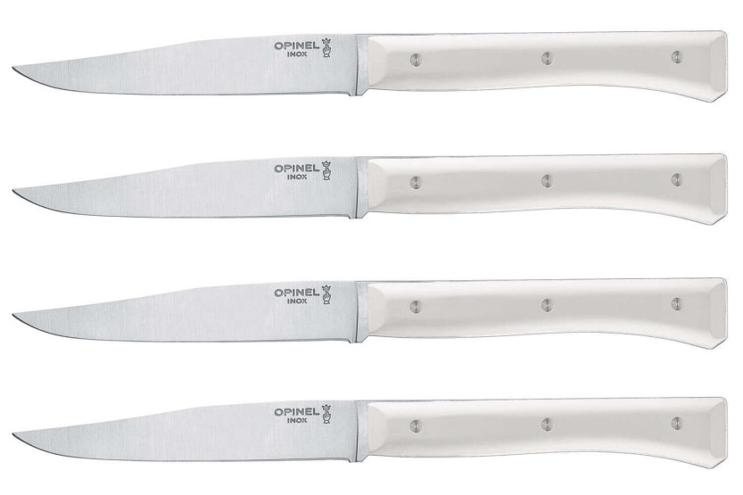 Set med 4 Opinel Facette bordsknivar VittEr® vitt skaft 11cm slätt blad i rostfritt stål