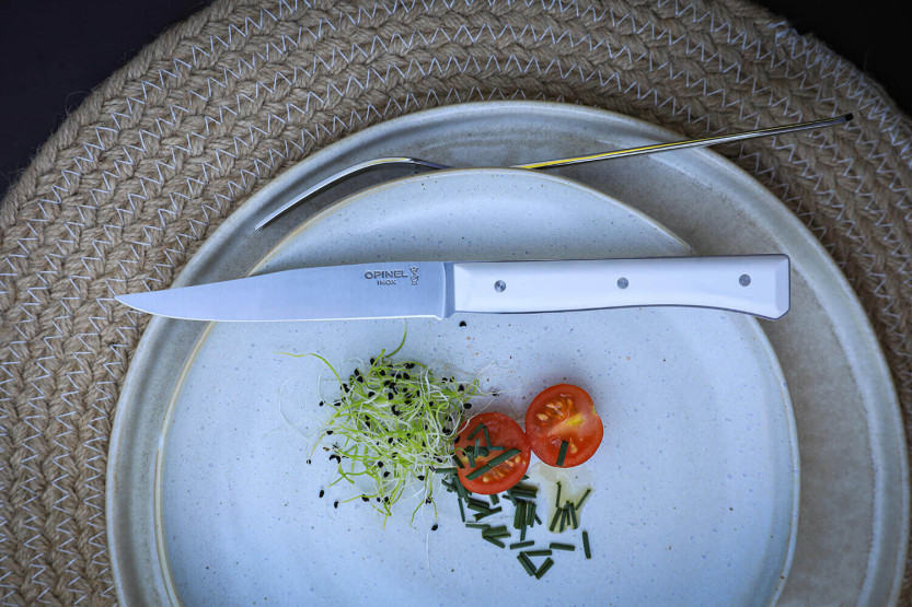 Estuche de 4 cuchillos de mesa Opinel Facette VittEr® mango blanco 11cm hoja lisa de acero inoxidable