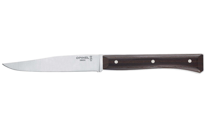 Æskesæt med 4 Opinel Facette bordknive med skaft i mørk ask og glat blad i rustfrit stål 11 cm