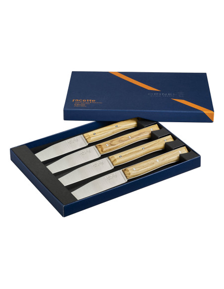 Opinel Facette pöytäveitset oliivipuukahva 11cm sileä ruostumattomasta teräksestä valmistettu terä, 4 kpl sarja
