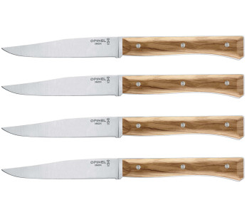 Opinel Facette pöytäveitset oliivipuukahva 11cm sileä ruostumattomasta teräksestä valmistettu terä, 4 kpl sarja