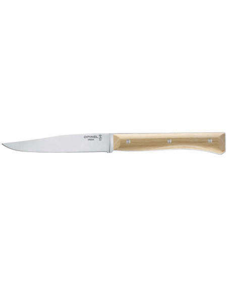 Sett med 4 Opinel Facette bordkniver i eske askeskaft 11 cm glatt blad i rustfritt stål