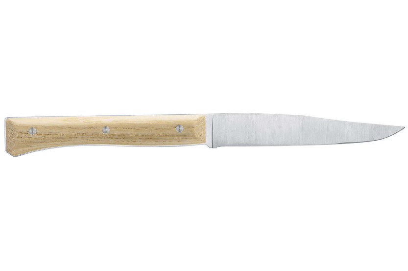 Sett med 4 Opinel Facette bordkniver i eske askeskaft 11 cm glatt blad i rustfritt stål
