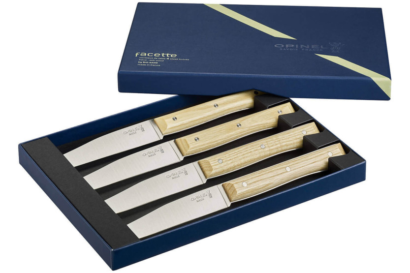 Set 4 Opinel Facette tafelmessen essenhouten heft 11cm glad roestvrijstalen lemmet