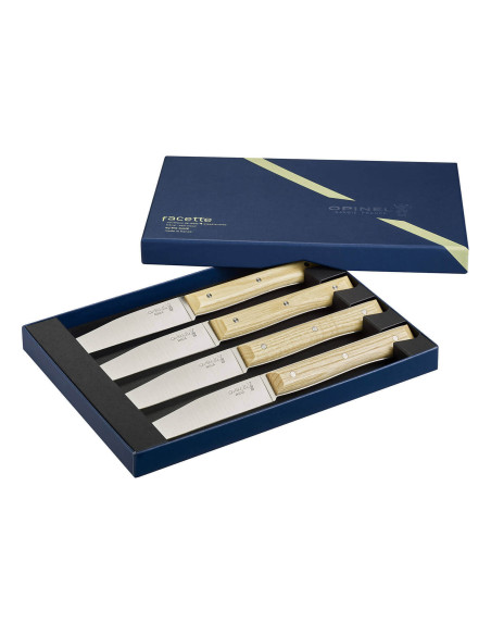 Set in scatola di 4 coltelli da tavola Opinel Manico in frassino Facette Lama liscia in acciaio inox da 11 cm