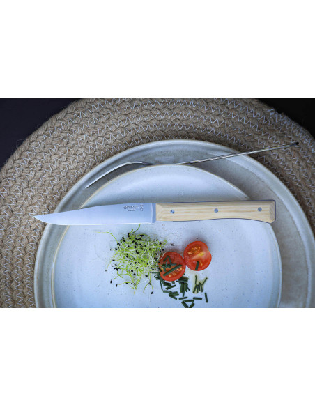 Set in scatola di 4 coltelli da tavola Opinel Manico in frassino Facette Lama liscia in acciaio inox da 11 cm