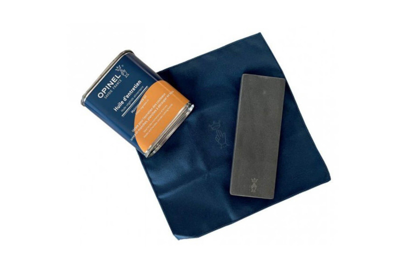 Kit de mantenimiento para cuchillos Opinel piedra + aceite + paño de microfibra
