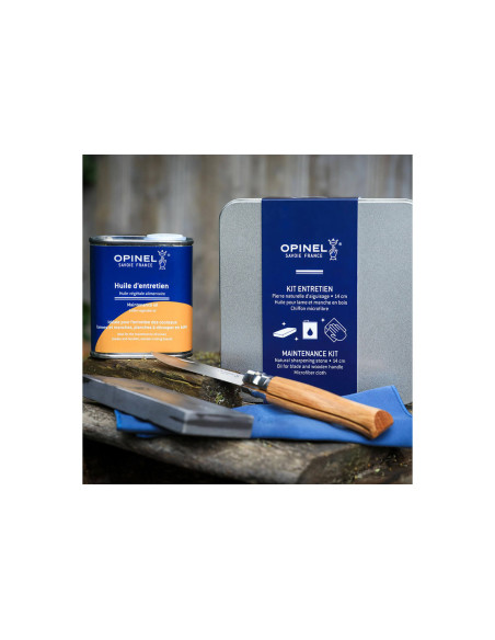 Kit de mantenimiento para cuchillos Opinel piedra + aceite + paño de microfibra