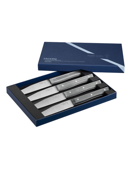 Boxed set of 4 Opinel Facette table knives VittEr® slate handle 11cm stainless steel micro-toothed blade
