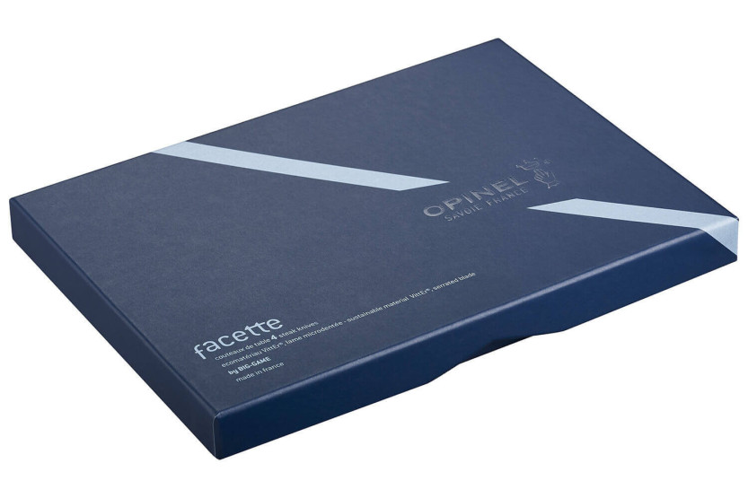 Set van 4 Opinel Facette tafelmessen in doos VittEr® leisteen handvat 11 cm roestvrijstalen microvertand lemmet