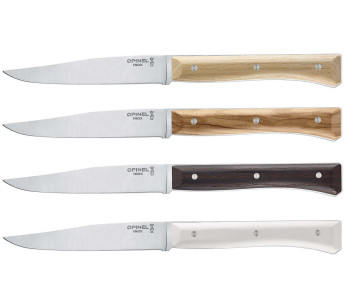 Opinel Facette Panaché -pöytäveitsisarja, 4 kpl, 11cm sileä ruostumattomasta teräksestä valmistettu terä
