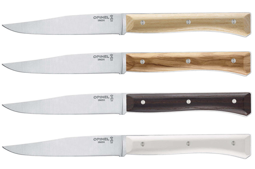 Sæt med 4 Opinel Facette Panaché-bordknive, 11 cm glat blad i rustfrit stål