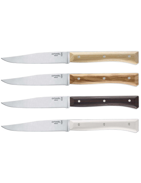 Conjunto de 4 facas de mesa Opinel Facette Panaché, lâmina de aço inoxidável lisa de 11 cm