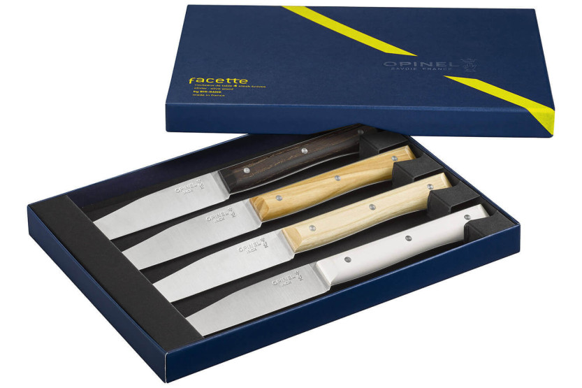 Set of 4 Opinel Facette Panaché table knives, 11cm smooth stainless steel blade