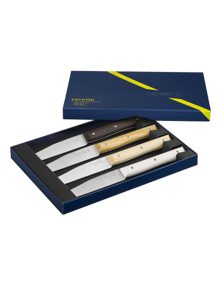 Set of 4 Opinel Facette Panaché table knives, 11cm smooth stainless steel blade