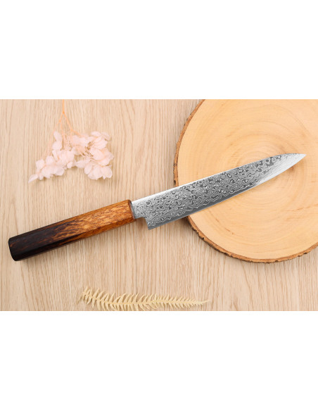 Faca universal japonês Yoshihiro Zad, feito à mão, com 15 cm de lâmina damascada