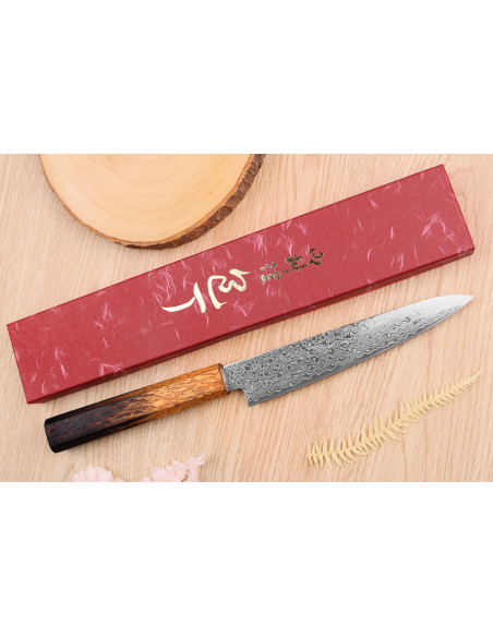 Yoshihiro Zad håndlaget japansk universalkniv 15 cm med damascenert blad