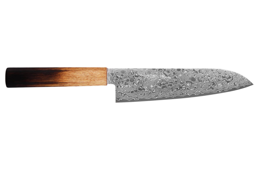 faca santoku japonesa faca santoku Yoshihiro Zad de 18 cm feita à mão com lâmina de damasco