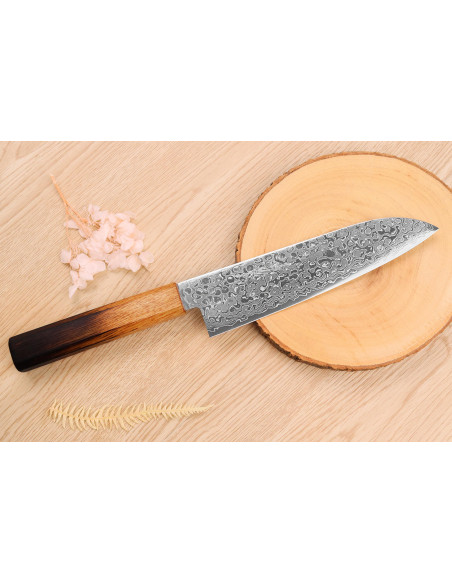 faca santoku japonesa faca santoku Yoshihiro Zad de 18 cm feita à mão com lâmina de damasco