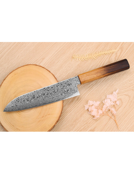 faca santoku japonesa faca santoku Yoshihiro Zad de 18 cm feita à mão com lâmina de damasco