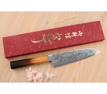 Handgemaakt Japans santoku mes Yoshihiro Zad 18cm damascus lemmet 2