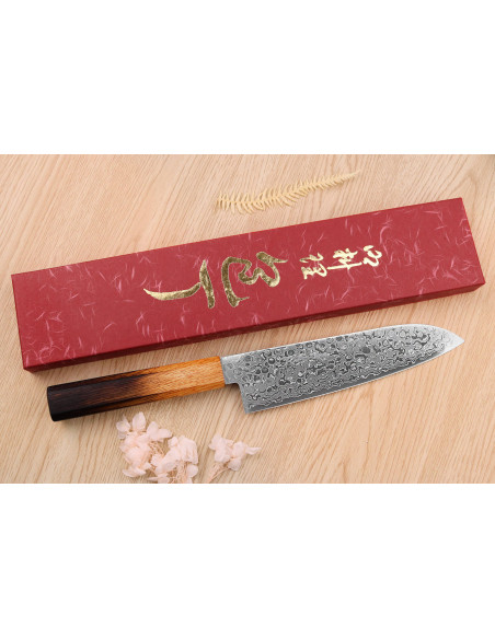 Håndlavet japansk santoku-kniv Yoshihiro Zad 18 cm damaskusblad