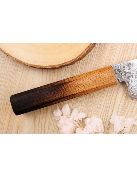 faca santoku japonesa faca santoku Yoshihiro Zad de 18 cm feita à mão com lâmina de damasco