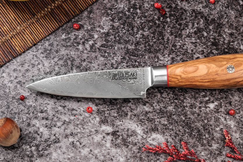 Wusaki Fujiko 10CR Damaskus 9 cm skrællekniv