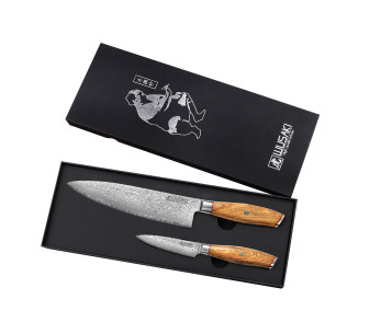 Conjunto de 2 facas Wusaki Fujiko 10CR damasco Chef + Aparar Facas Chef + Aparar