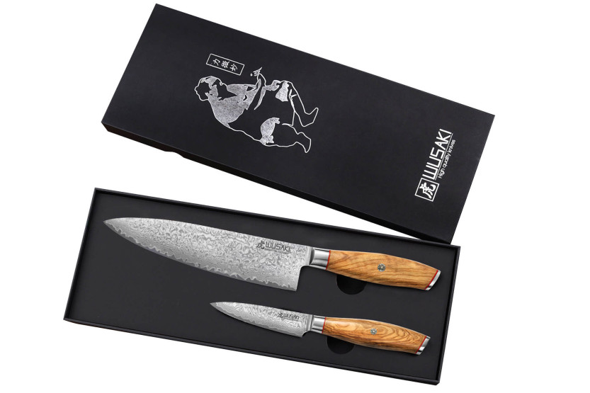 Set of 2 Wusaki Fujiko 10CR damascus Chef + Paring knives