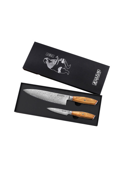 Conjunto de 2 facas Wusaki Fujiko 10CR damasco Chef + Aparar Facas Chef + Aparar