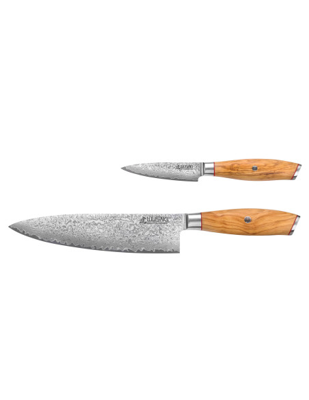 Set of 2 Wusaki Fujiko 10CR damascus Chef + Paring knives