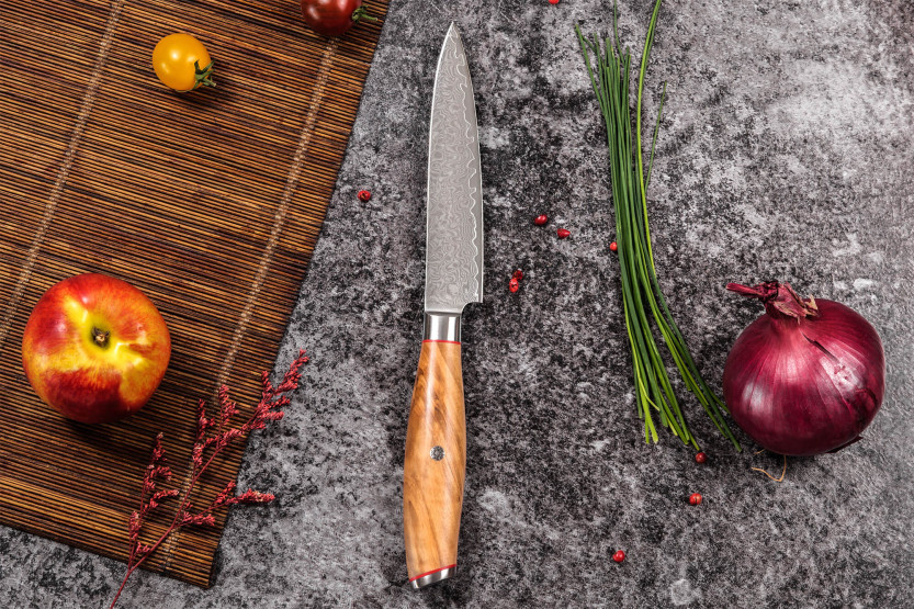 Sett med 3 Wusaki Fujiko 10CR damaskus kokkekniver + paringskniver + universalkniver
