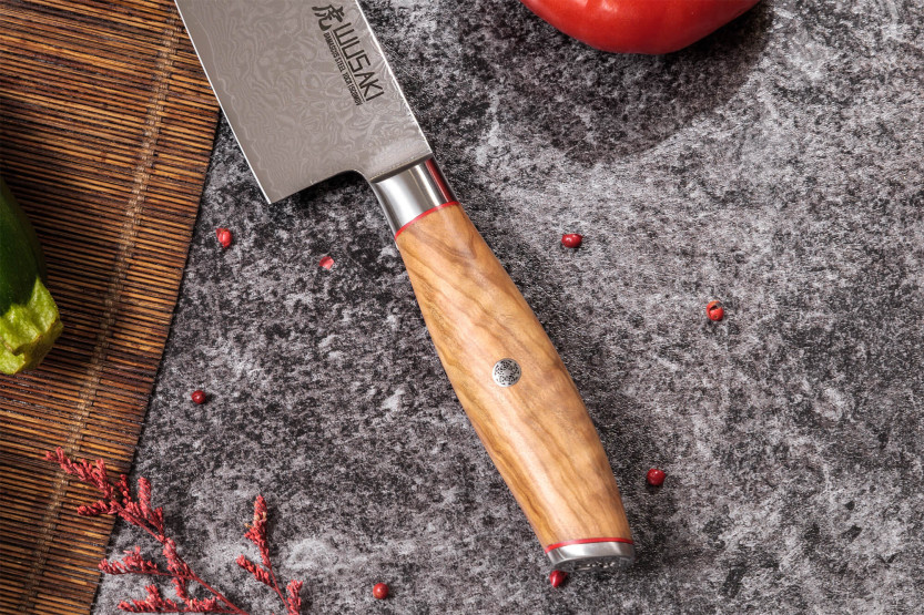 Set di 3 coltelli Wusaki Fujiko 10CR damascati Chef + Spelucchino + universale