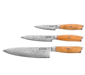 Conjunto de 3 facas Wusaki Fujiko 10CR damascus Chef + Aparar + Universal 2