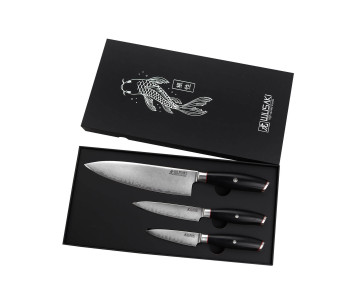 Set van 3 Wusaki San Mai zwarte Pakka koksmessen voor kantoor