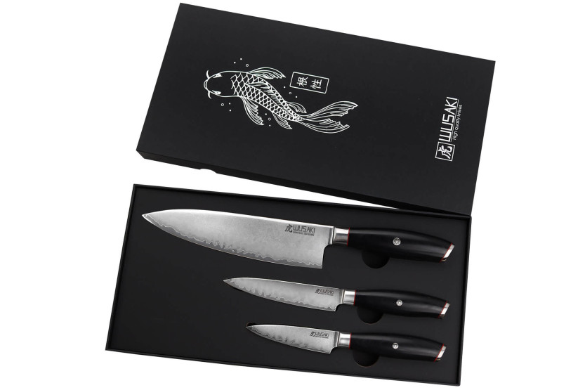 Set van 3 Wusaki San Mai zwarte Pakka koksmessen voor kantoor