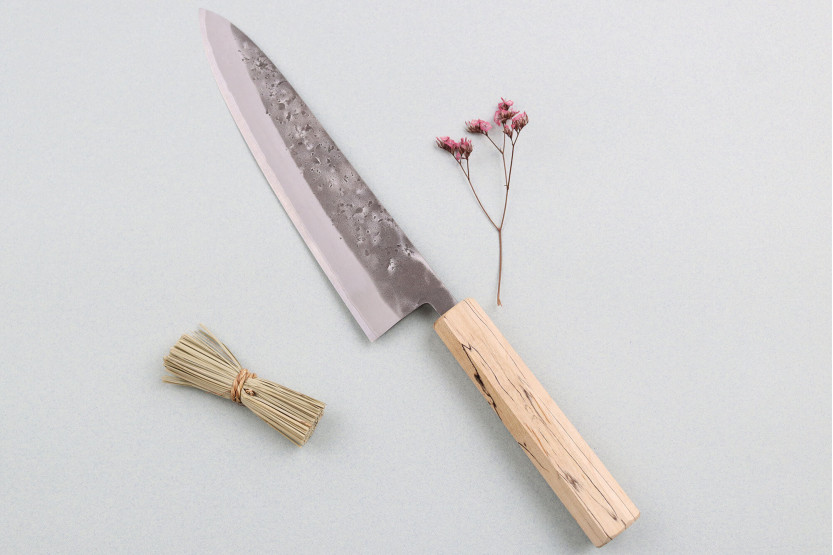 Japanisches handgefertigtes Kochmesser Wusaki Nakata Ahorn BS2 21cm Ahorngriff