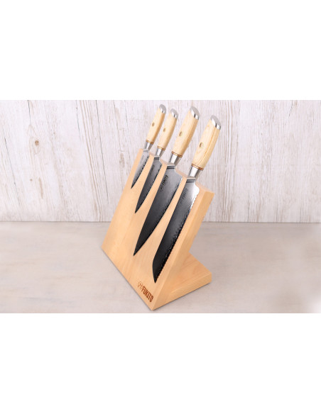 Fukito solid beech magnetic block for 4 kitchen knives