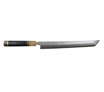 Faca de artesanato japonesa Naoki Mazaki Damascus 27cm chifre claro sakimaru takohiki