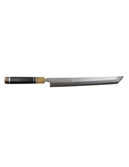 Faca de artesanato japonesa Naoki Mazaki Damascus 27cm chifre claro sakimaru takohiki