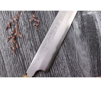 Faca de artesanato japonesa Naoki Mazaki Damascus 27cm chifre claro sakimaru takohiki 2