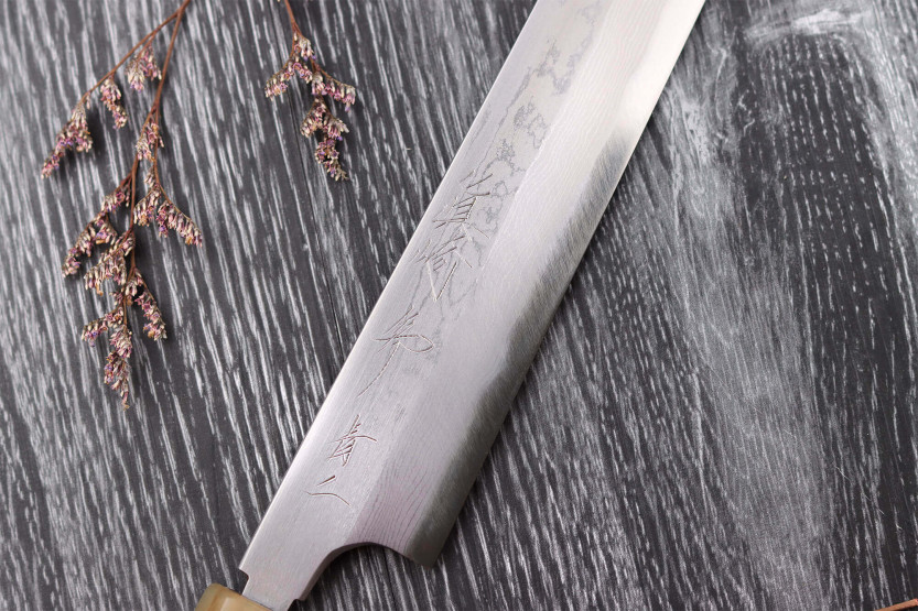 Naoki Mazaki Damaskus 27cm klarhorn sakimaru takohiki japansk hantverkskniv