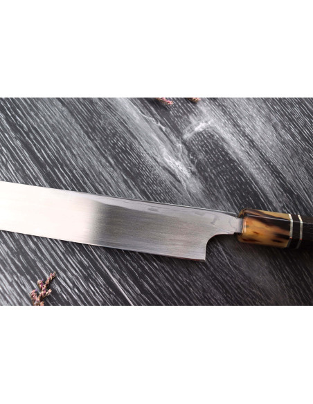 Naoki Mazaki Damascus 27cm kirkas sarvi sakimaru takohiki japanilainen käsityöveitsi